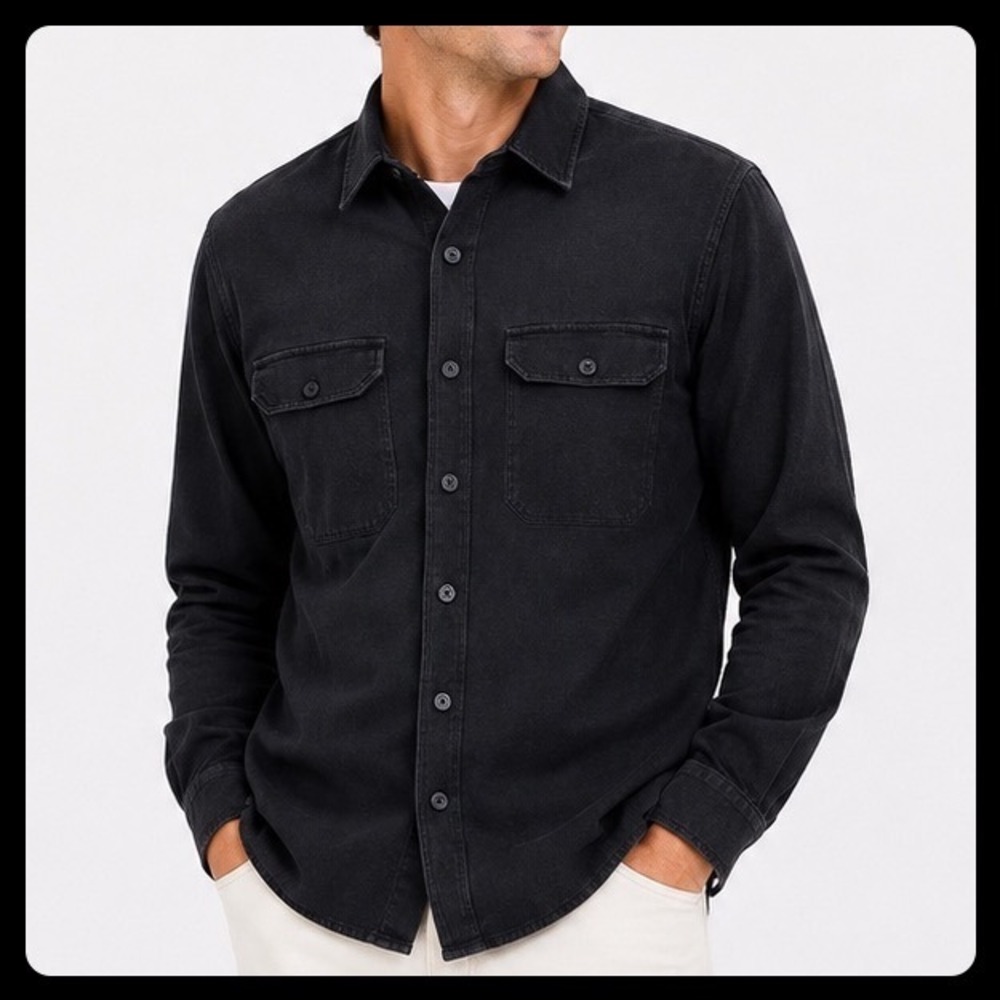Public Rec Thermal Button Down Shirt Men Small Black Thermolite Stretch Pocket